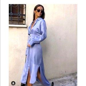 New Zara| Satin Light Lavender Effect Shirt Dress| Medium